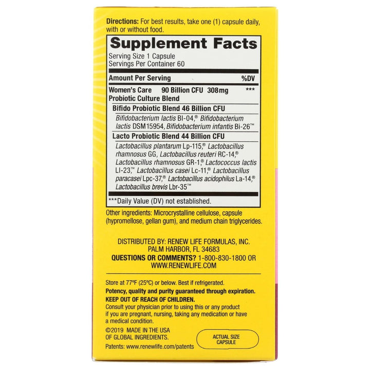 RENEW LIFE Ultimate Flora Women's Care Probiotic 90 Billion, 60 CT - The Oasis of Health
