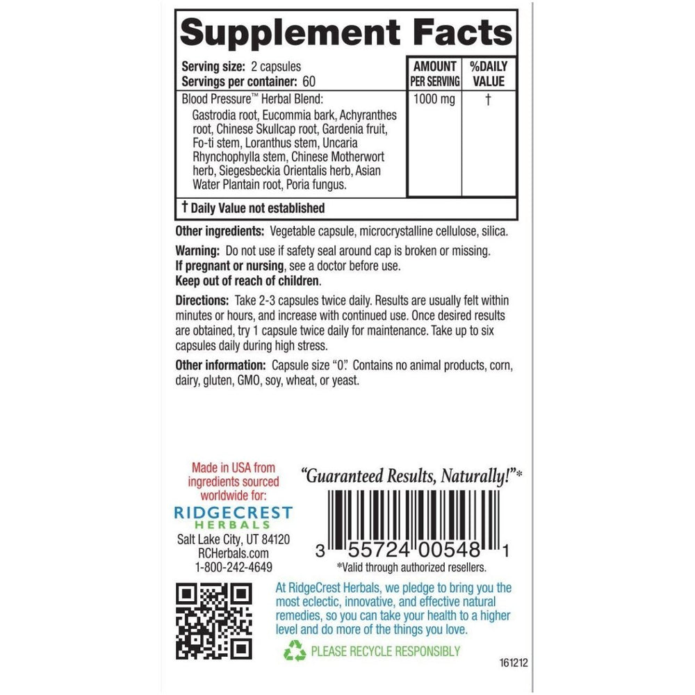 Ridgecrest Blood Pressure Formula 120 Vcaps - RG0004 - The Oasis of Health