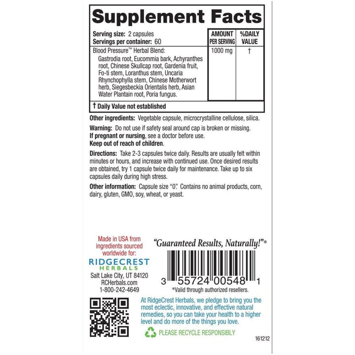 Ridgecrest Blood Pressure Formula 120 Vcaps - RG0004 - The Oasis of Health