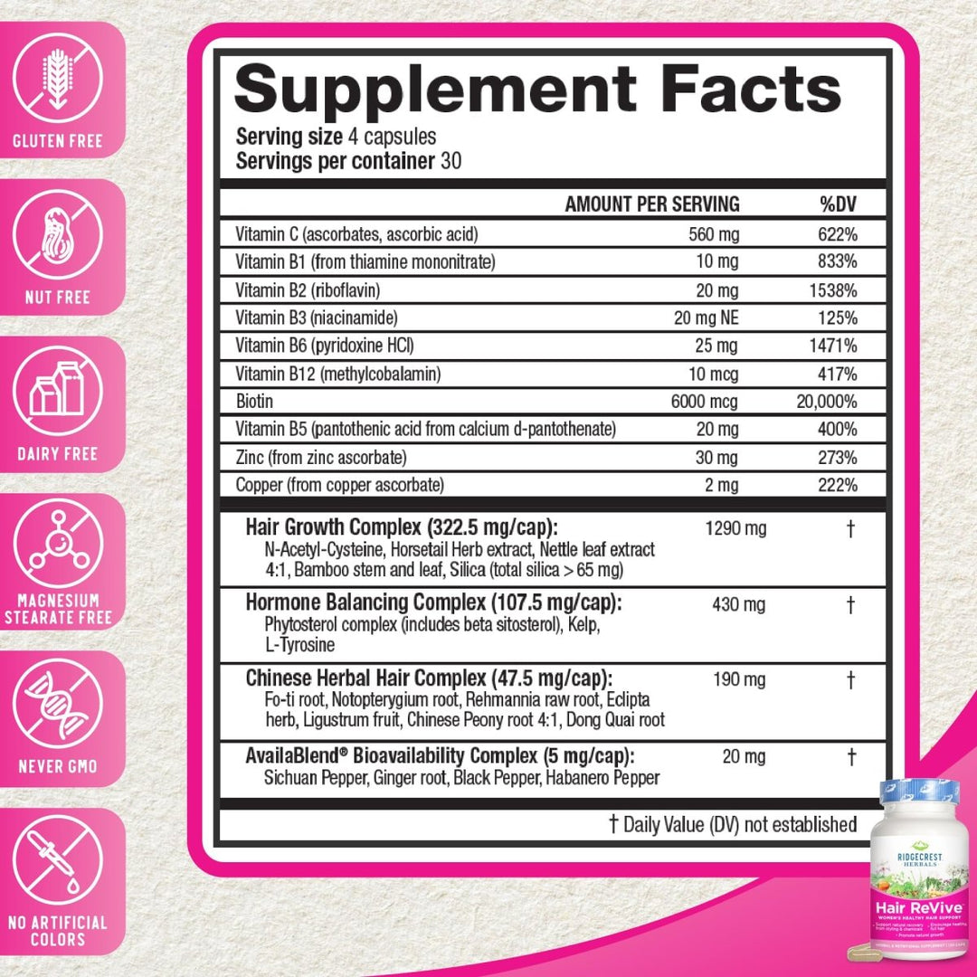 Ridgecrest Herbal Hair Revive 120 Capsules - RG0014 - The Oasis of Health