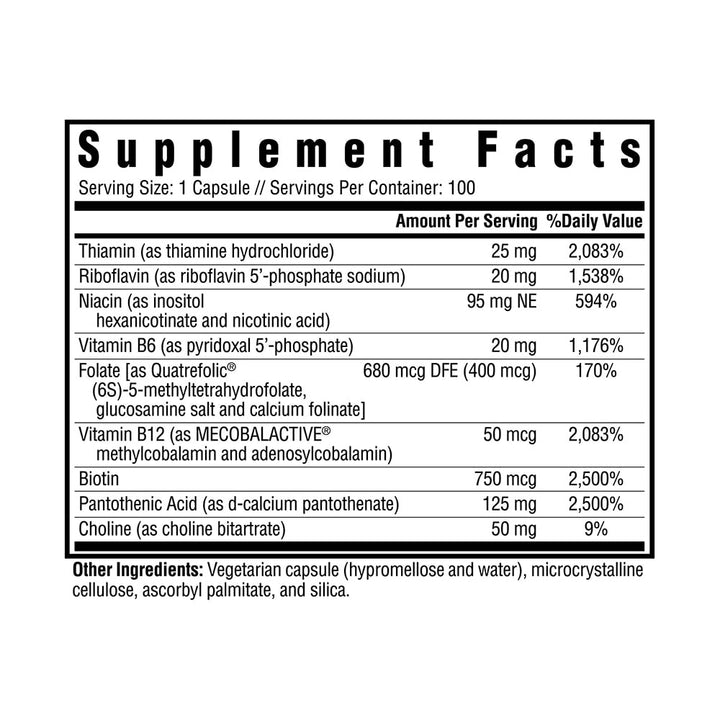 Seeking Health B Complex Plus - Vitamin B Complex Supplement with Choline & Riboflavin - Supports Brain Health, Digestion, & Energy - 100 Capsules - The Oasis of Health