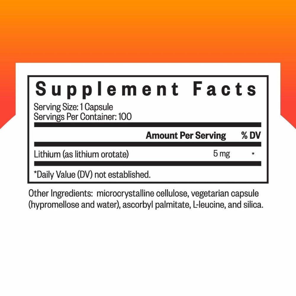 Seeking Health Lithium Orotate, 5 mg Lithium Supplement, Healthy Mood and Memory Support, Healthy Nervous System Function Support, Vegetarian (100 Capsules)* - The Oasis of Health