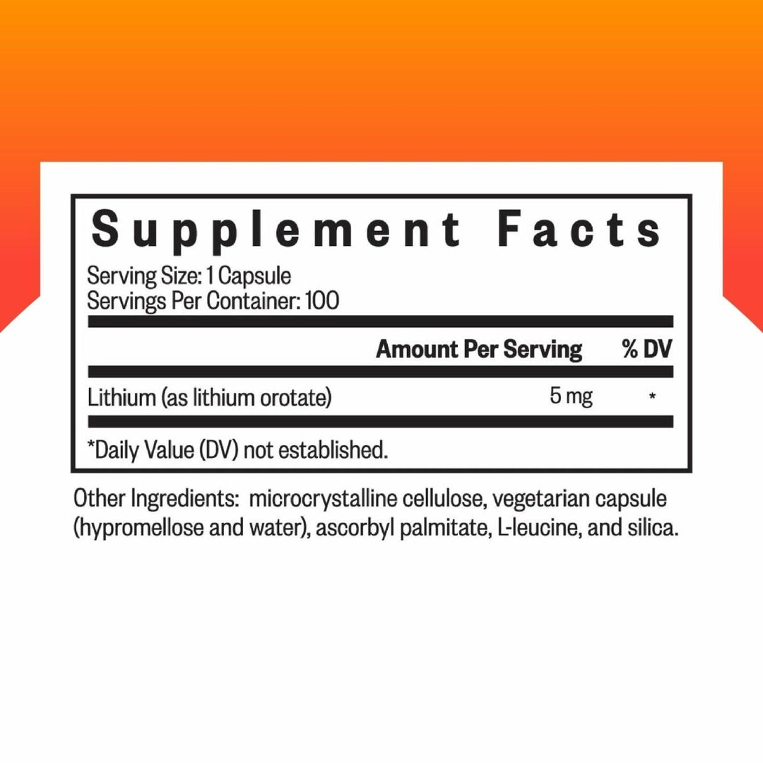 Seeking Health Lithium Orotate, 5 mg Lithium Supplement, Healthy Mood and Memory Support, Healthy Nervous System Function Support, Vegetarian (100 Capsules)* - The Oasis of Health