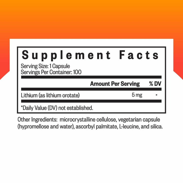 Seeking Health Lithium Orotate, 5 mg Lithium Supplement, Healthy Mood and Memory Support, Healthy Nervous System Function Support, Vegetarian (100 Capsules)* - The Oasis of Health
