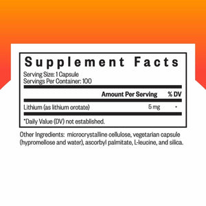 Seeking Health Lithium Orotate, 5 mg Lithium Supplement, Healthy Mood and Memory Support, Healthy Nervous System Function Support, Vegetarian (100 Capsules)* - The Oasis of Health