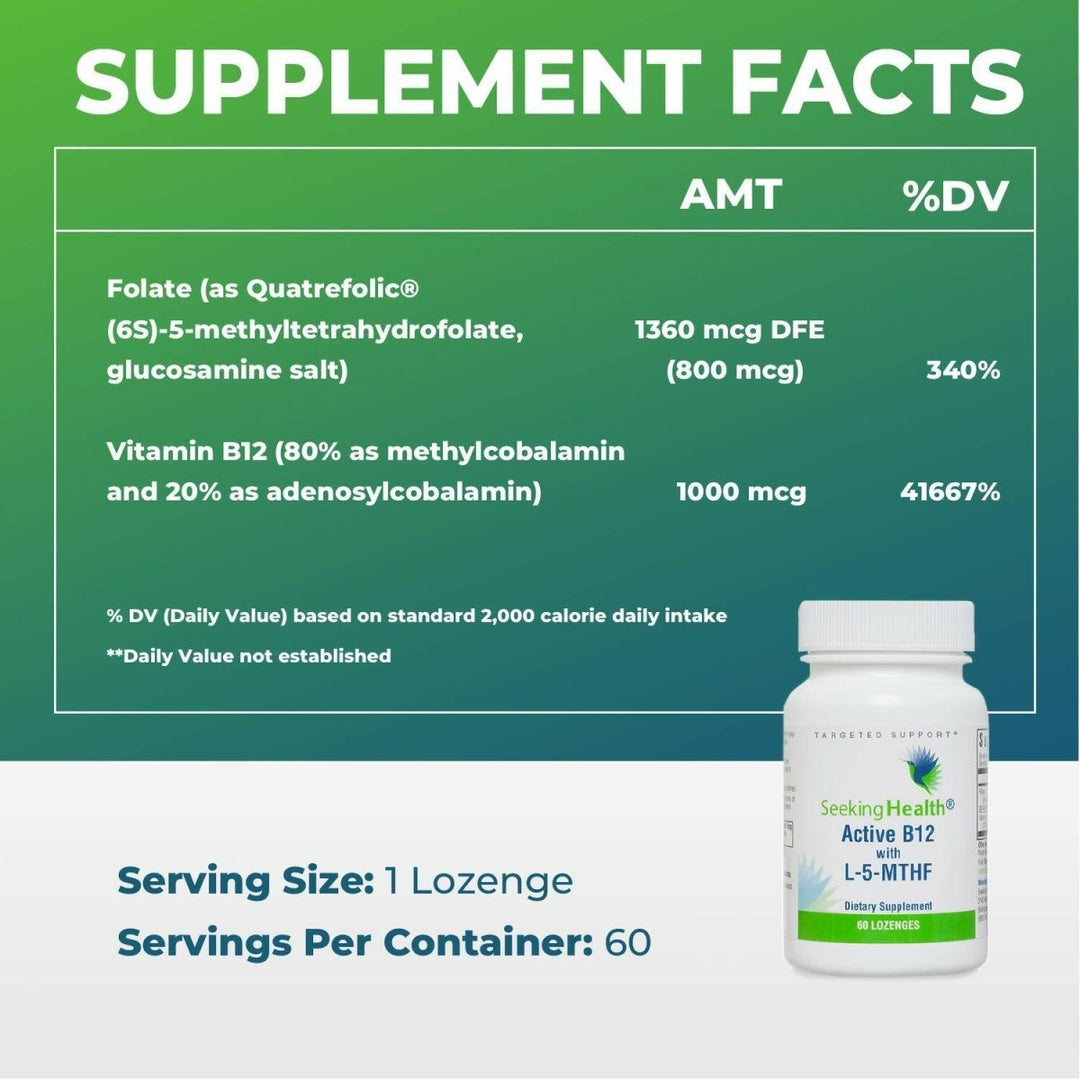 Seeking Health Methyl B12 with L - Methylfolate - MTHFR Support Supplement - Methylation Support Supplement - Lozenges to Support Brain Health & Energy - 60 Lozenges - The Oasis of Health