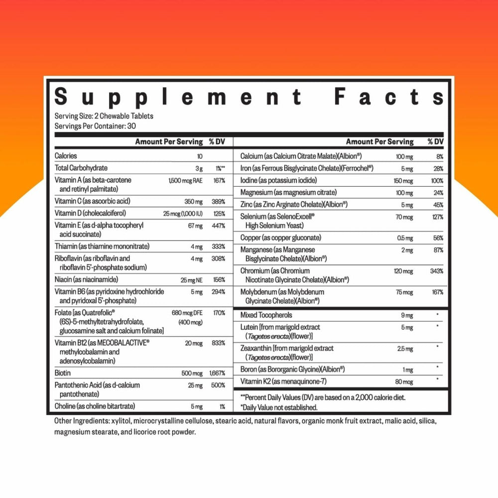 Seeking Health Optimal Multivitamin Chewable, Active B Vitamins with B12 and L - 5 - MTHF, Daily Vitamin for Men and Women, Wellness and Immune Support, Vegetarian (60 Tablets)* - The Oasis of Health