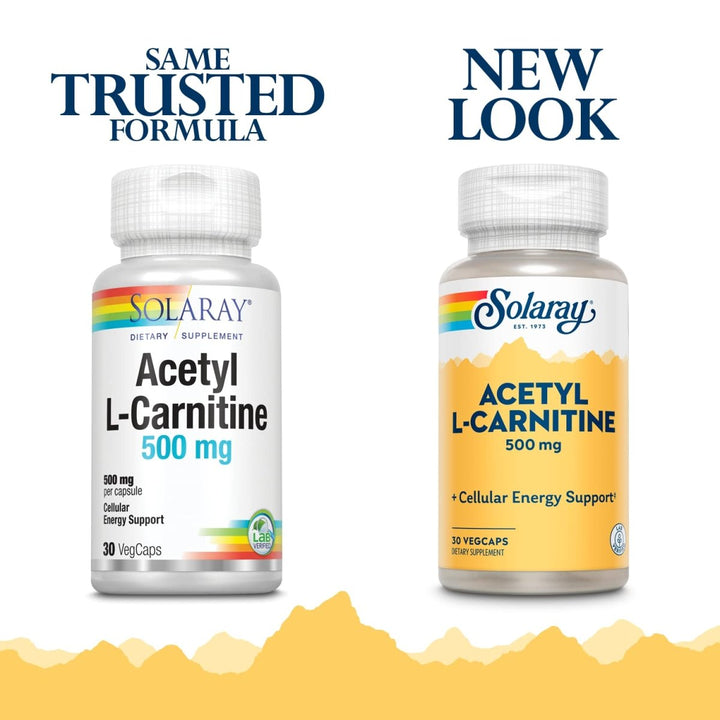 SOLARAY Acetyl L - Carnitine 500mg - Boost Cellular Energy, Memory, Mood, and Heart Health - 30 VegCaps - The Oasis of Health