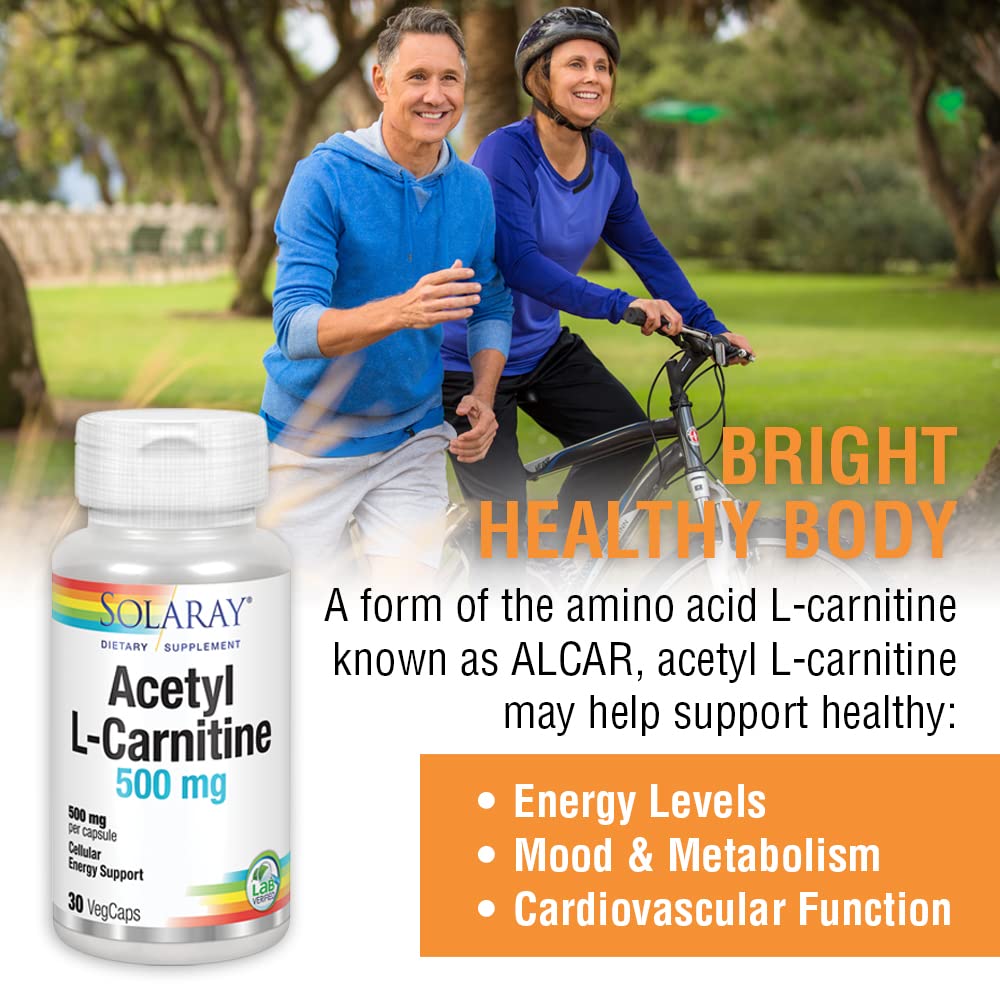 SOLARAY Acetyl L - Carnitine 500mg - Boost Cellular Energy, Memory, Mood, and Heart Health - 30 VegCaps - The Oasis of Health