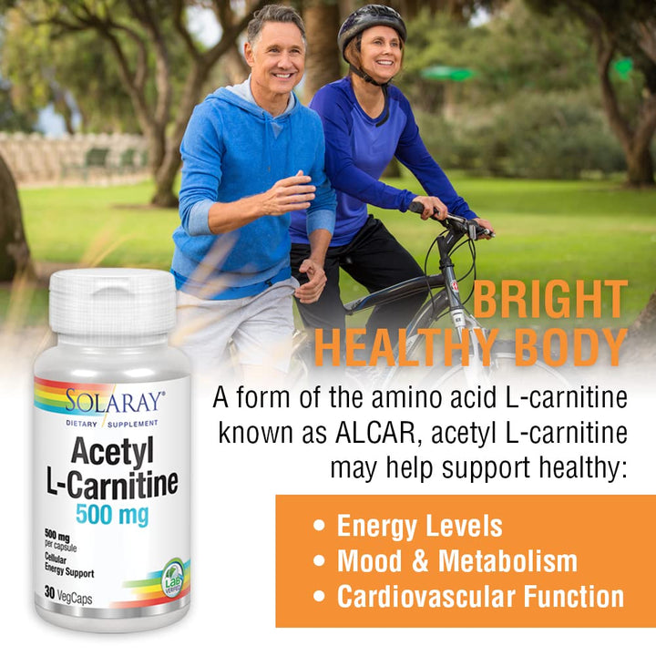 SOLARAY Acetyl L - Carnitine 500mg - Boost Cellular Energy, Memory, Mood, and Heart Health - 30 VegCaps - The Oasis of Health