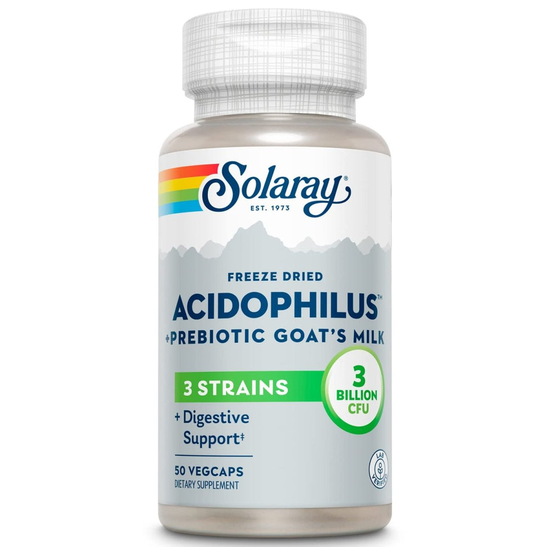 SOLARAY Acidophilus 3 Strain Probiotic & Prebiotic Goats Milk | 3 Billion CFU & Freeze Dried | 50 VegCaps - The Oasis of Health