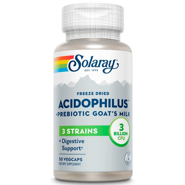 SOLARAY Acidophilus 3 Strain Probiotic & Prebiotic Goats Milk | 3 Billion CFU & Freeze Dried | 50 VegCaps - The Oasis of Health