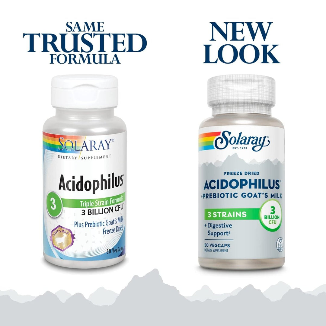 SOLARAY Acidophilus 3 Strain Probiotic & Prebiotic Goats Milk | 3 Billion CFU & Freeze Dried | 50 VegCaps - The Oasis of Health