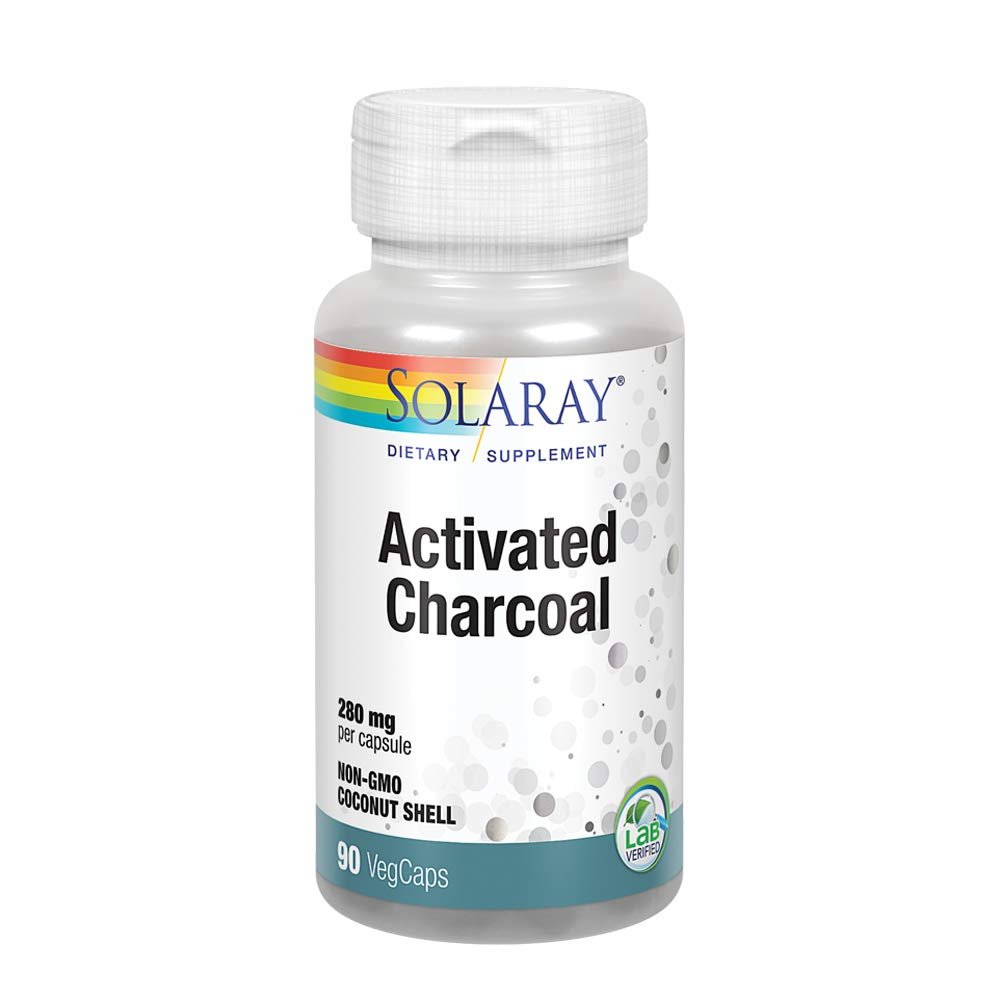 SOLARAY Activated Charcoal 280mg | Coconut Source | Healthy Inner Cleansing & Digestive Tract Support | Non - GMO, Vegan & Lab Verified | 90 Capsules - The Oasis of Health