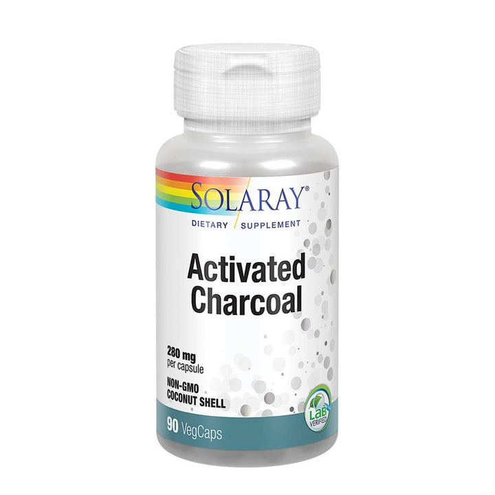 SOLARAY Activated Charcoal 280mg | Coconut Source | Healthy Inner Cleansing & Digestive Tract Support | Non - GMO, Vegan & Lab Verified | 90 Capsules - The Oasis of Health