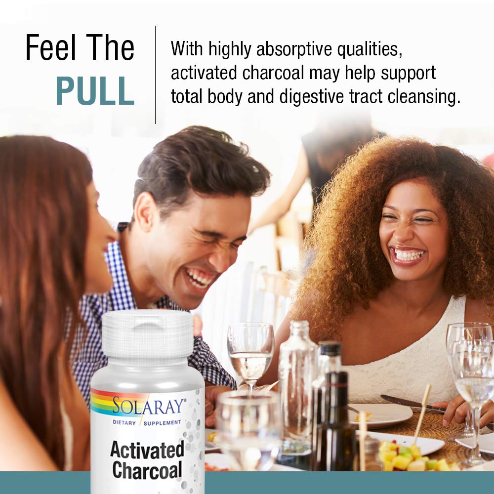 SOLARAY Activated Charcoal 280mg | Coconut Source | Healthy Inner Cleansing & Digestive Tract Support | Non - GMO, Vegan & Lab Verified | 90 Capsules - The Oasis of Health