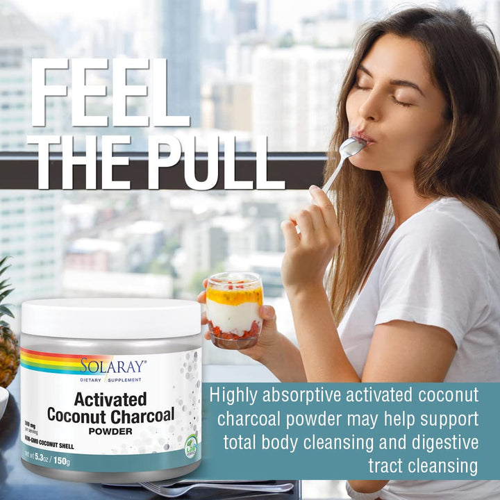 SOLARAY Activated Coconut Charcoal Powder - Support Healthy Cleansing & Digestive Tract in 500 mg, 300 Servings - The Oasis of Health