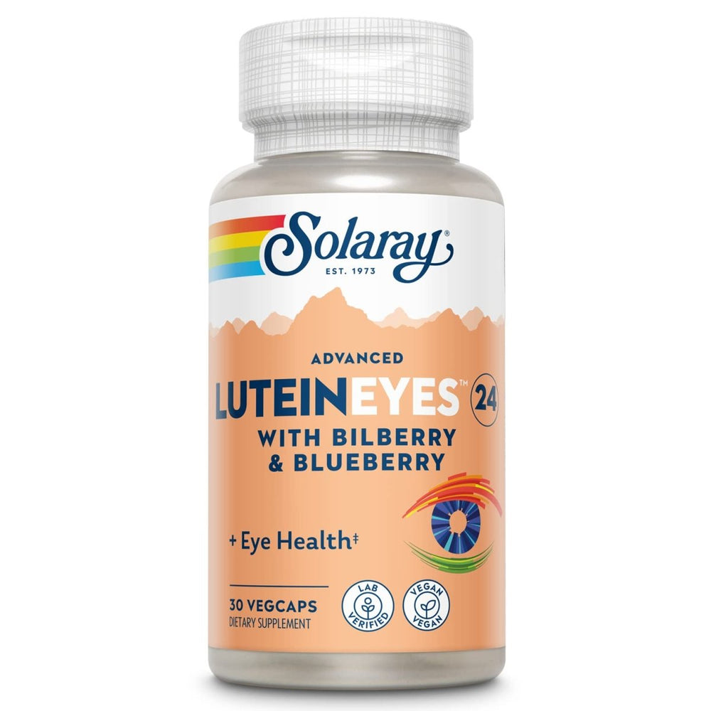 SOLARAY Advanced Lutein Eyes 24mg with Bilberry Extract and Blueberry Extract, Eye & Macular Health Support Supplement Supplying Zeaxanthin from Marigold, Vegan, 30 Servings, 30 VegCaps - The Oasis of Health