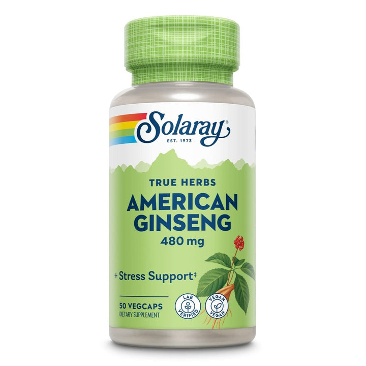 SOLARAY American Ginseng 480 mg | Adaptogenic Herb | Healthy Stress, Energy & Physical Endurance Support | 50 VegCaps - The Oasis of Health