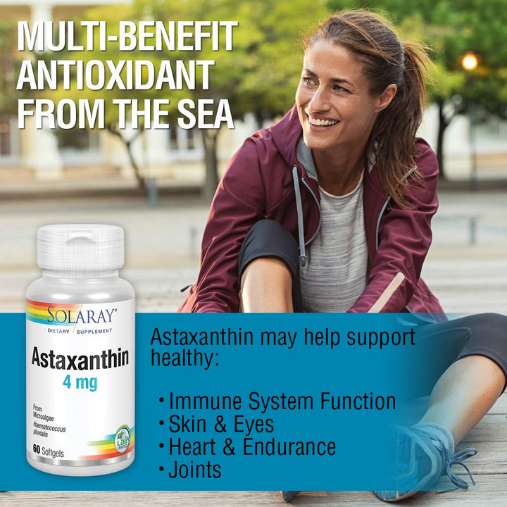 SOLARAY Astaxanthin 4 mg | Antioxidant | Healthy Eye, Skin, Cardiovascular Function & Joint Support | 60 Softgels - The Oasis of Health