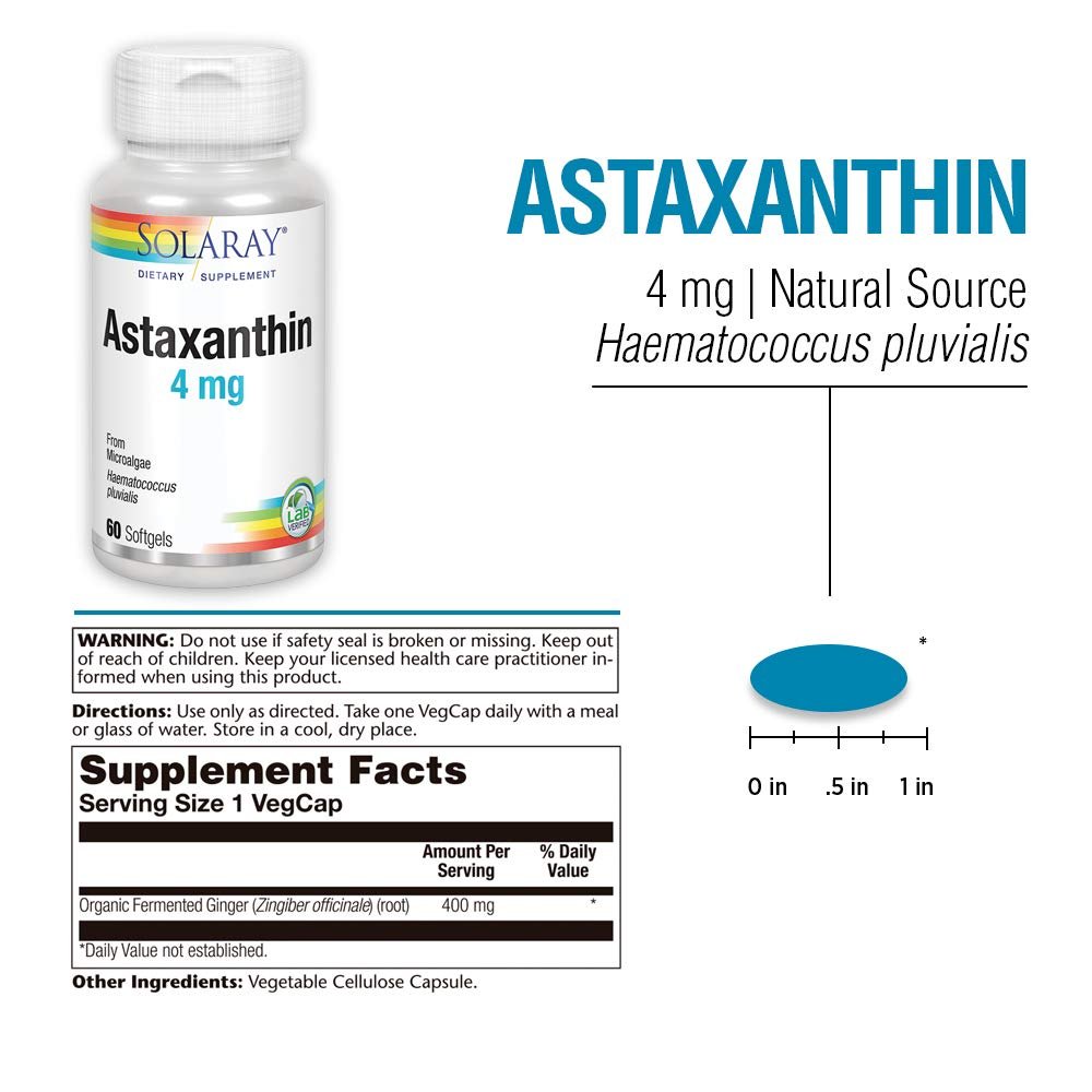 SOLARAY Astaxanthin 4 mg | Antioxidant | Healthy Eye, Skin, Cardiovascular Function & Joint Support | 60 Softgels - The Oasis of Health