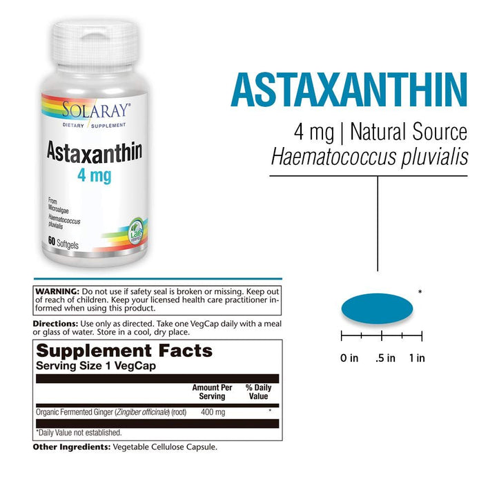 SOLARAY Astaxanthin 4 mg | Antioxidant | Healthy Eye, Skin, Cardiovascular Function & Joint Support | 60 Softgels - The Oasis of Health