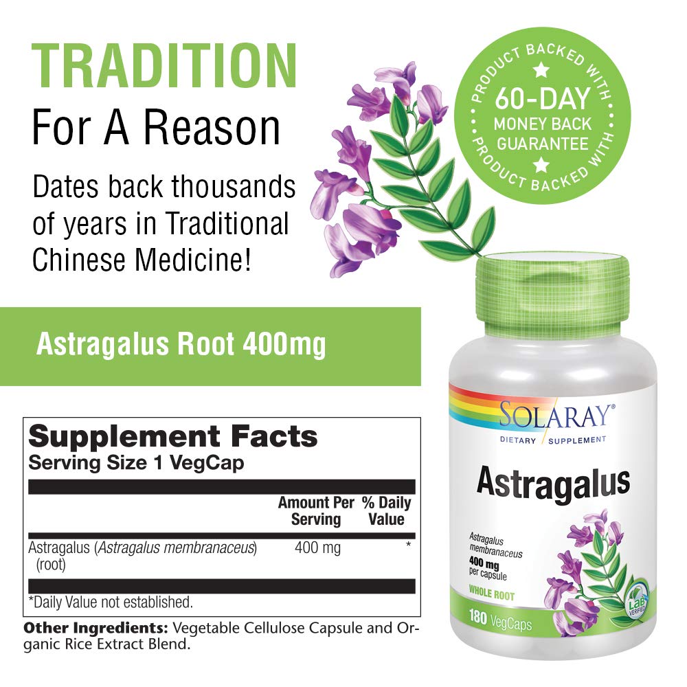 SOLARAY Astragalus Root 400mg | Healthy Immune Function & Stress Support | Adaptogen Herb | Non - GMO, Vegan & Lab Verified | 180 VegCaps - The Oasis of Health