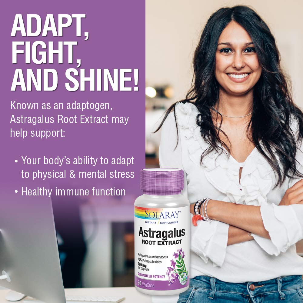 SOLARAY Astragalus Root Extract 200 mg | Adaptogenic & Healthy Immune Function & Stress Support | Non - GMO | 30 VegCaps - The Oasis of Health