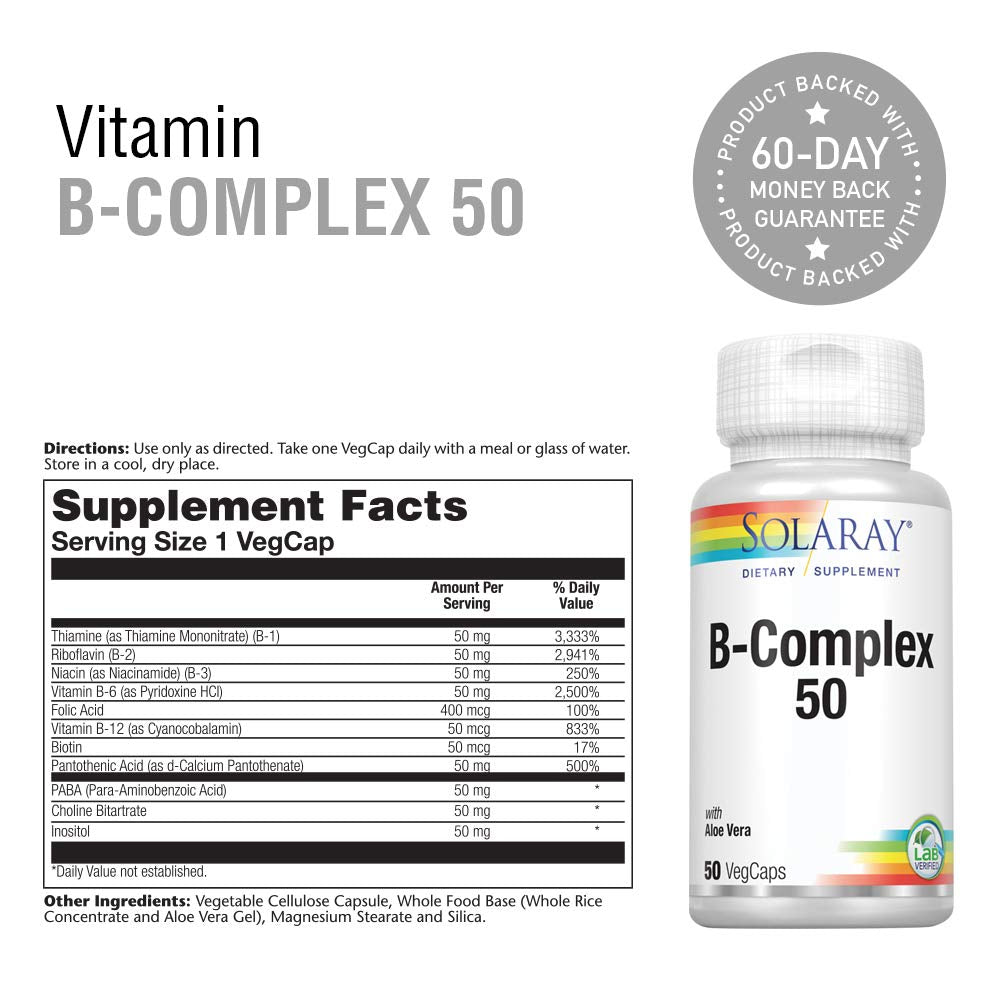 SOLARAY B - Complex Supplement, 50mg, 50 Count - The Oasis of Health