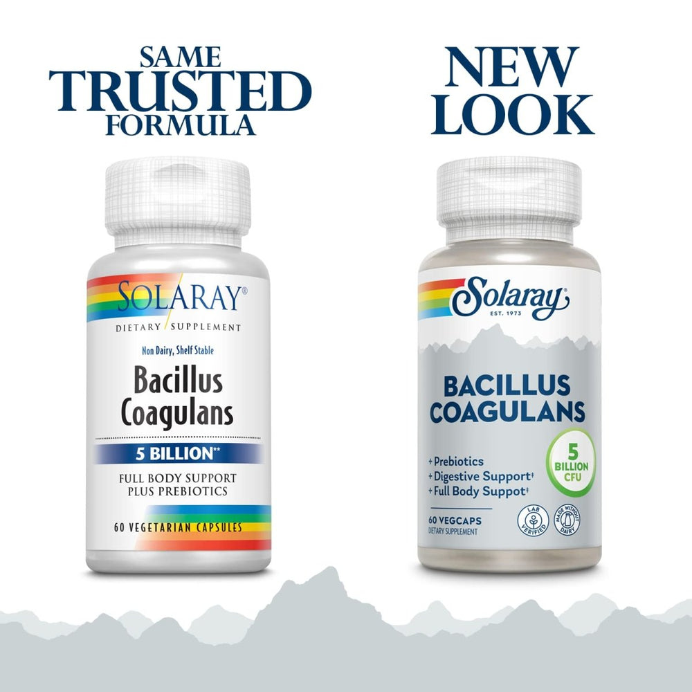 SOLARAY Bacillus Coagulans Probiotic, Shelf Stable | Full Body Support | 5 Bill. CFUs & Prebiotics, 60 VegCaps, 30 Serv. - The Oasis of Health