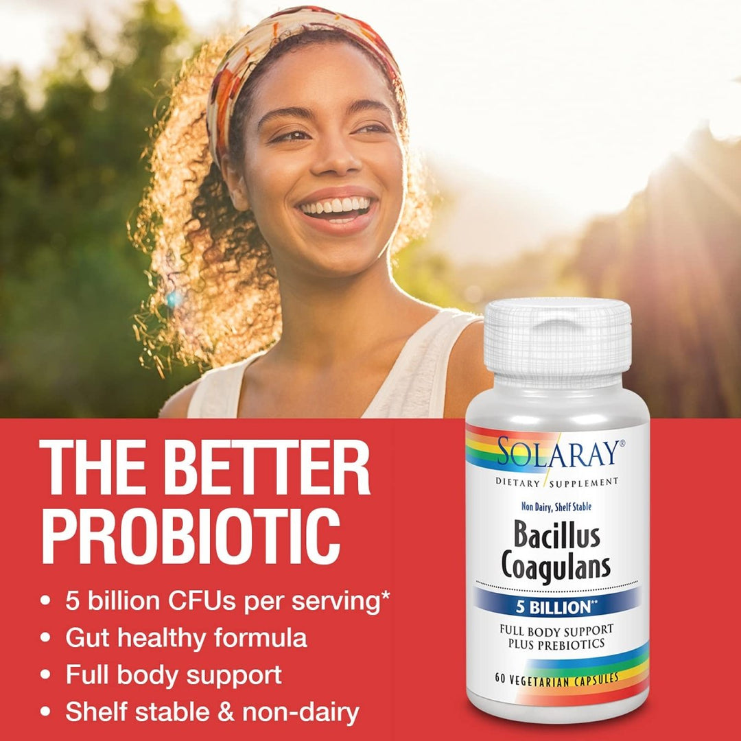 SOLARAY Bacillus Coagulans Probiotic, Shelf Stable | Full Body Support | 5 Bill. CFUs & Prebiotics, 60 VegCaps, 30 Serv. - The Oasis of Health