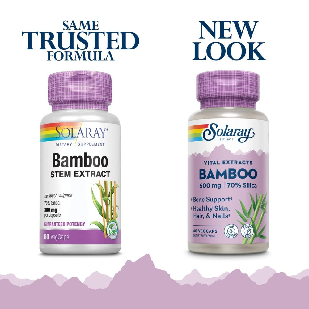 Solaray Bamboo Stem Extract 600mg | Healthy Hair, Skin, Nails, Bones & Connective Tissue Support | Non - GMO, Vegan & Lab Verified | 60 VegCaps - The Oasis of Health
