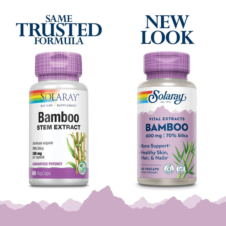 Solaray Bamboo Stem Extract 600mg | Healthy Hair, Skin, Nails, Bones & Connective Tissue Support | Non - GMO, Vegan & Lab Verified | 60 VegCaps - The Oasis of Health