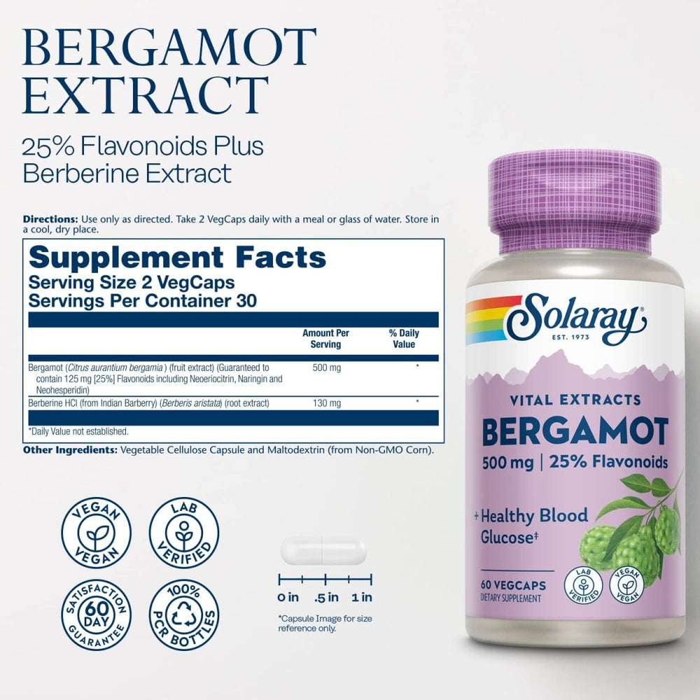 Solaray Bergamot Advanced Formula - Cardiovascular Support Fruit Extract - 60 Veg Capsules - The Oasis of Health