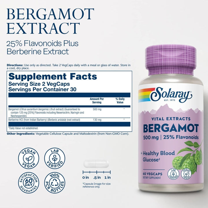 Solaray Bergamot Advanced Formula - Cardiovascular Support Fruit Extract - 60 Veg Capsules - The Oasis of Health