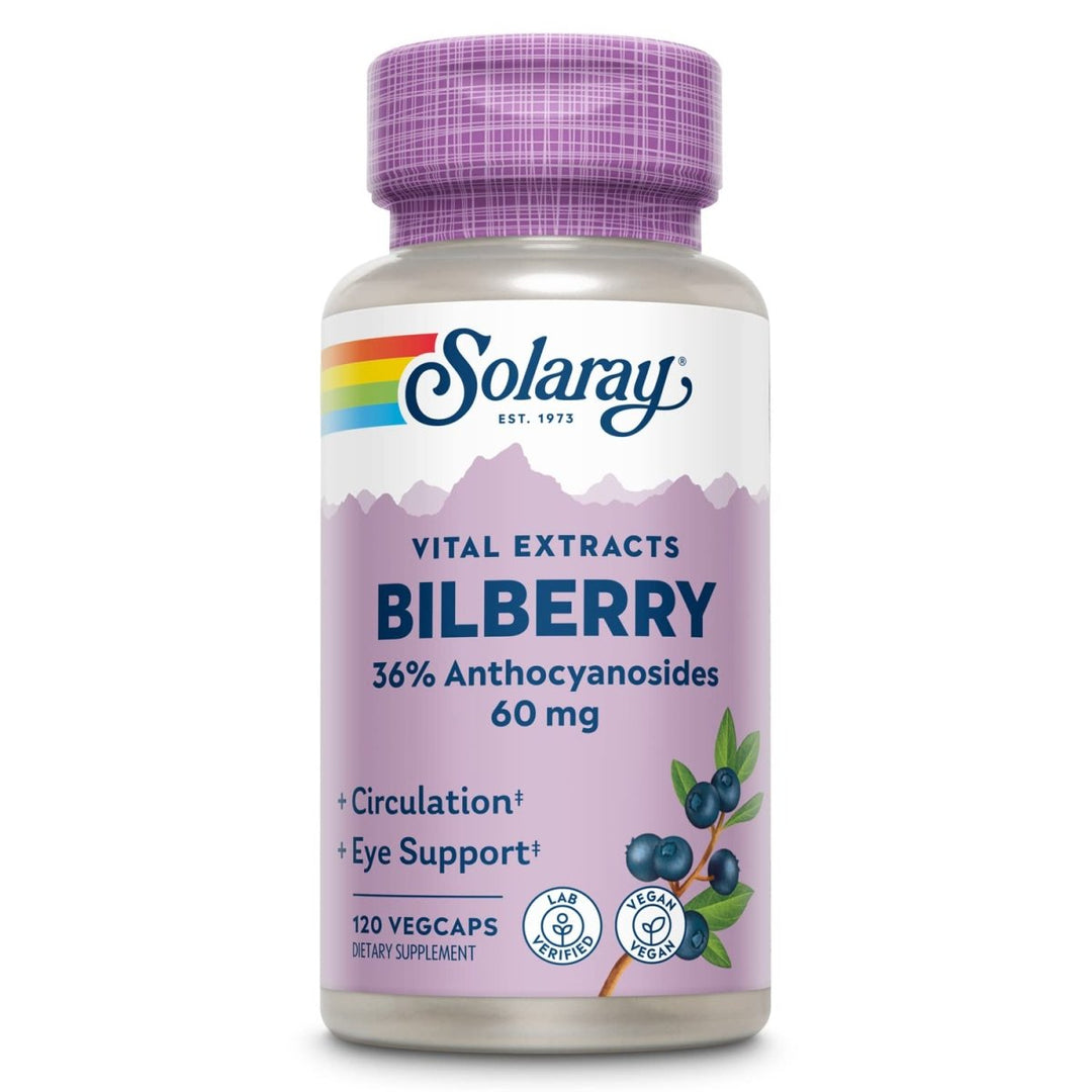 SOLARAY Bilberry Berry Extract 60 mg Per Capsule, Powerful Antioxidant, Guaranteed Potency for Healthy Vision & Circulation Support 120 VegCaps - The Oasis of Health