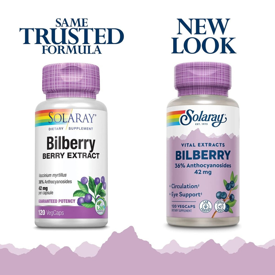 SOLARAY Bilberry Berry Extract - Eye Health & Circulation Support - 120 VegCaps - The Oasis of Health
