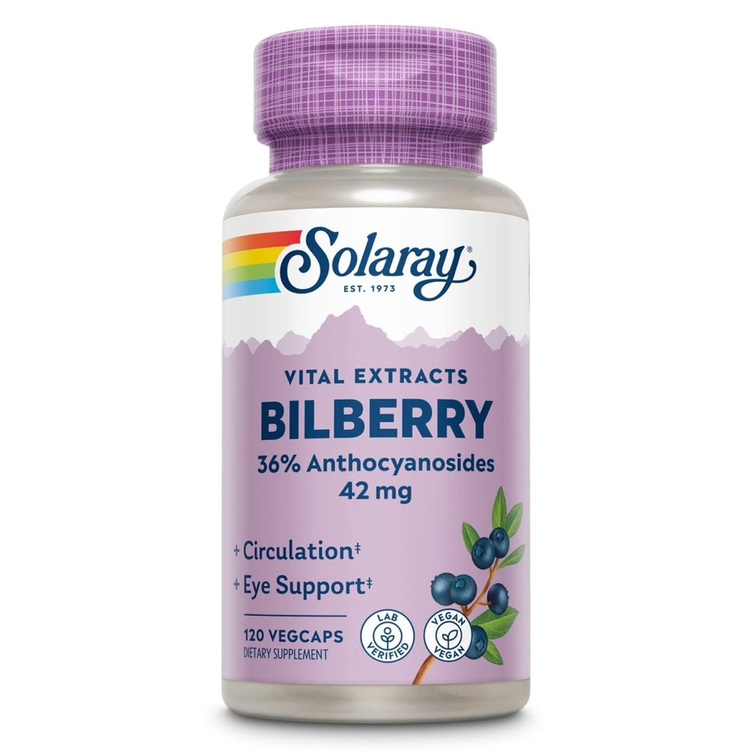 SOLARAY Bilberry Berry Extract - Eye Health & Circulation Support - 120 VegCaps - The Oasis of Health