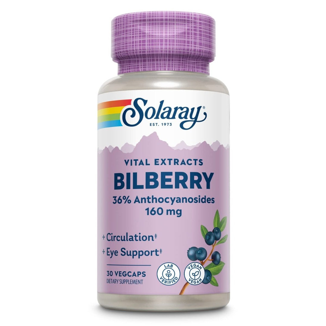 SOLARAY Bilberry Extract 160 mg VegCaps | Eye Health & Circulation Support | 36% Anthocyanosides with Blueberry | Vegan | 30 Count - The Oasis of Health