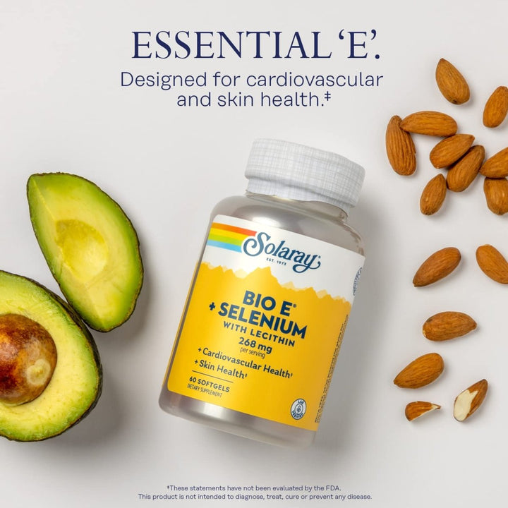 SOLARAY Bio Vitamin E with Selenium, Vitamin E 400 IU Softgels Plus Selenium 100 mcg, Healthy Skin and Heart Support, High Absorption, Lab Verified, 60 - Day Guarantee, 30 Servings, 60 Softgels - The Oasis of Health