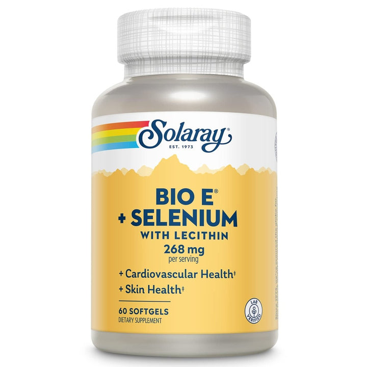 SOLARAY Bio Vitamin E with Selenium, Vitamin E 400 IU Softgels Plus Selenium 100 mcg, Healthy Skin and Heart Support, High Absorption, Lab Verified, 60 - Day Guarantee, 30 Servings, 60 Softgels - The Oasis of Health