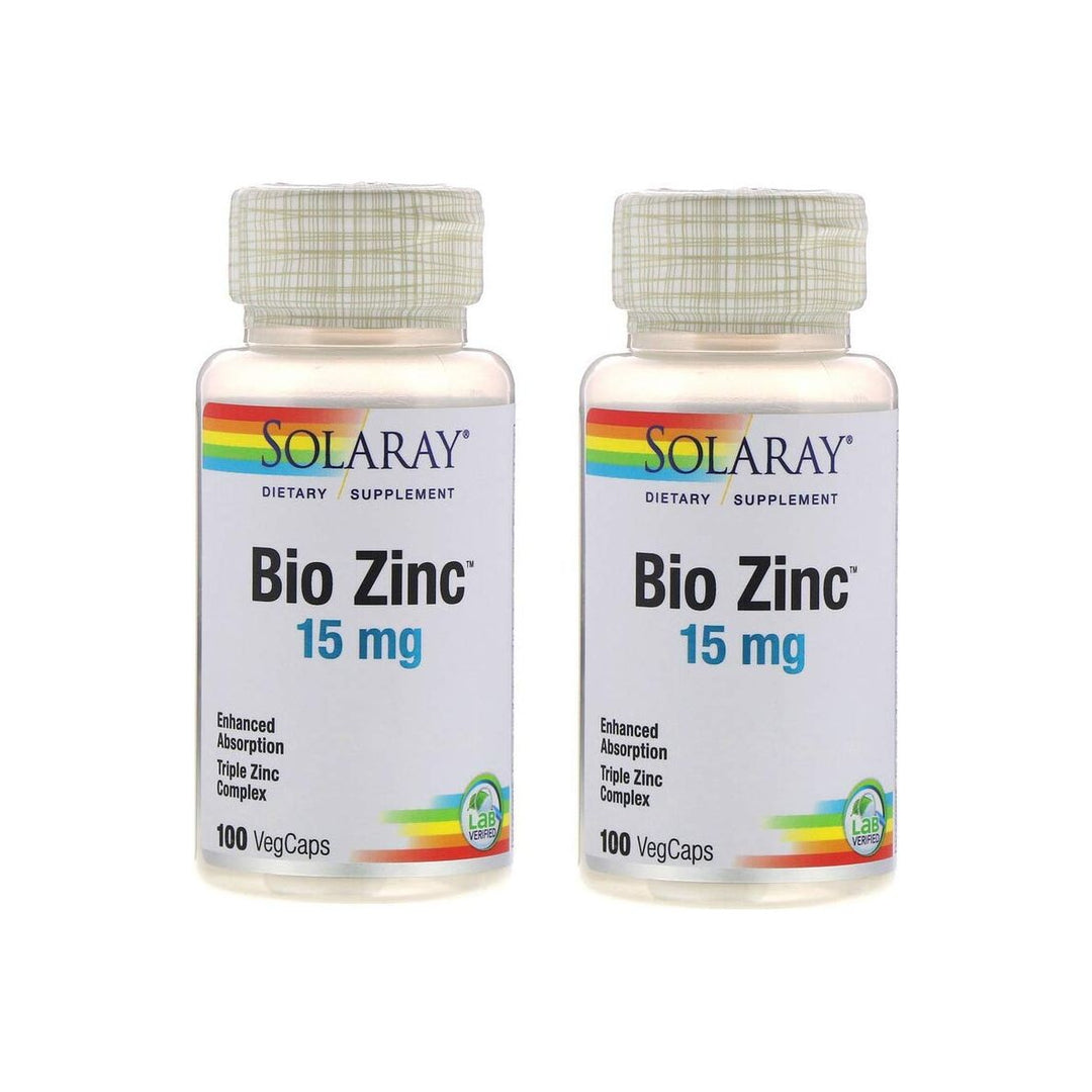 SolaRay Bio Zinc 15 Milligrams Enhanced Absorption Triple Zinc Complex (100 VegCaps) Pack of 2 - The Oasis of Health