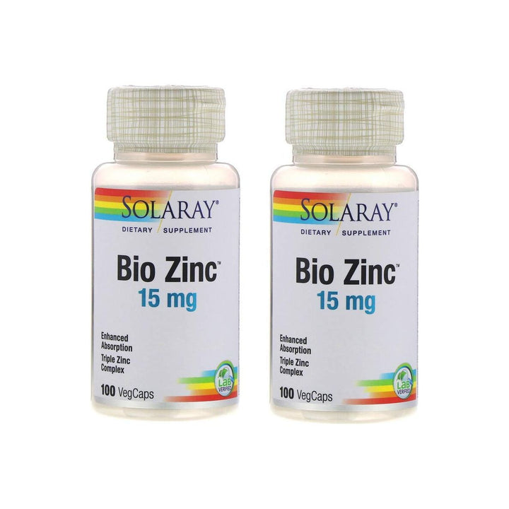 SolaRay Bio Zinc 15 Milligrams Enhanced Absorption Triple Zinc Complex (100 VegCaps) Pack of 2 - The Oasis of Health