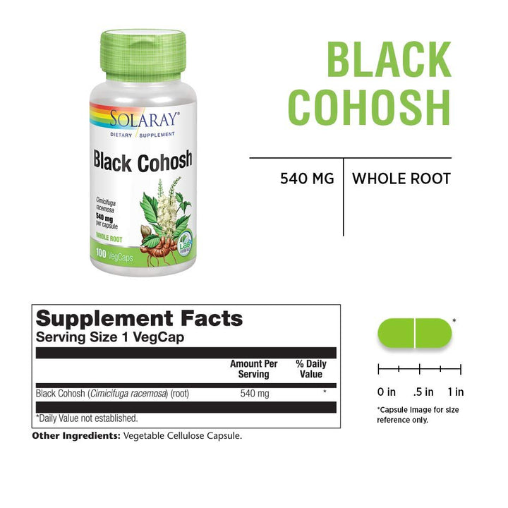 SOLARAY Black Cohosh 540 mg - Women's Health & Menopause Support - 100 VegCaps - The Oasis of Health