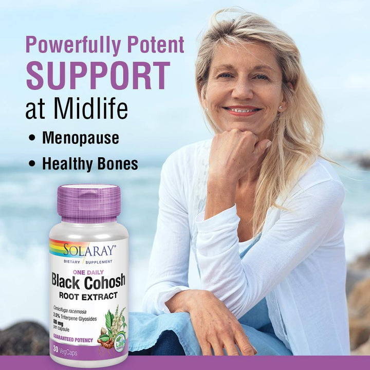 Solaray Black Cohosh Root Extract 80 mg | One Daily Womens Health & Menopause Support Supplement | Non - GMO, Vegan & Lab Verified | 30 VegCaps - The Oasis of Health