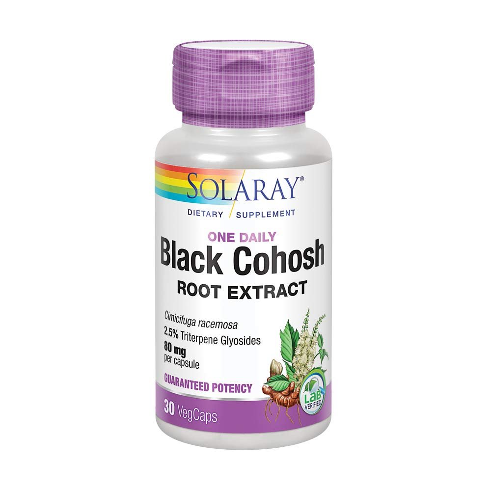 Solaray Black Cohosh Root Extract 80 mg | One Daily Womens Health & Menopause Support Supplement | Non - GMO, Vegan & Lab Verified | 30 VegCaps - The Oasis of Health