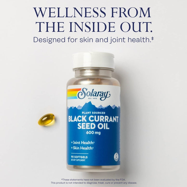 SOLARAY Black Currant Seed Oil 600 mg Gamma Linolenic Acid (GLA) Healthy Skin, Hair, Joints, Vascular & Immune Function Support 90 Softgels - The Oasis of Health