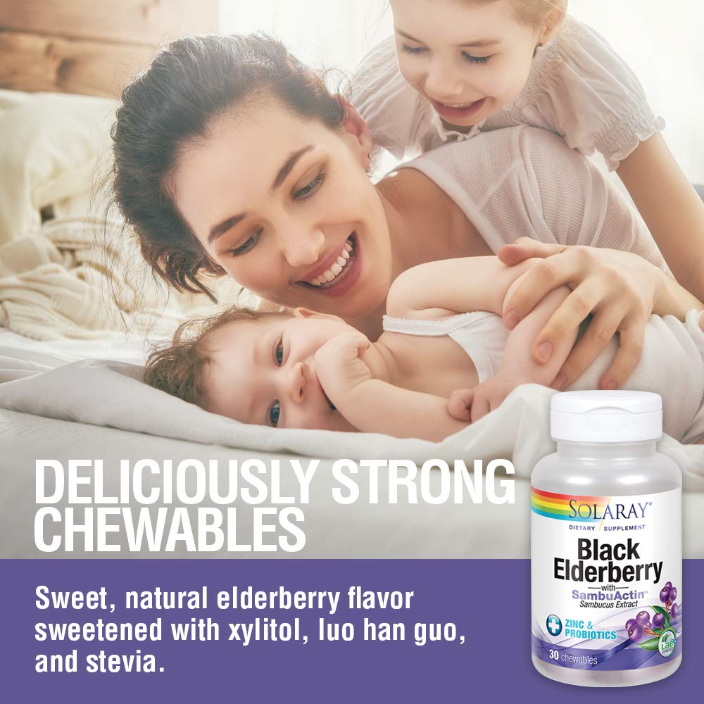 Solaray Black Elderberry Extract with Zinc, Probiotics & Vitamin C | Healthy Immune System Support | 30 Chewable Tablets - The Oasis of Health