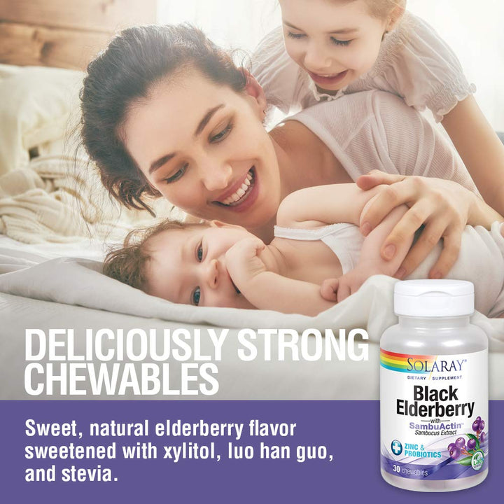 Solaray Black Elderberry Extract with Zinc, Probiotics & Vitamin C | Healthy Immune System Support | 30 Chewable Tablets - The Oasis of Health