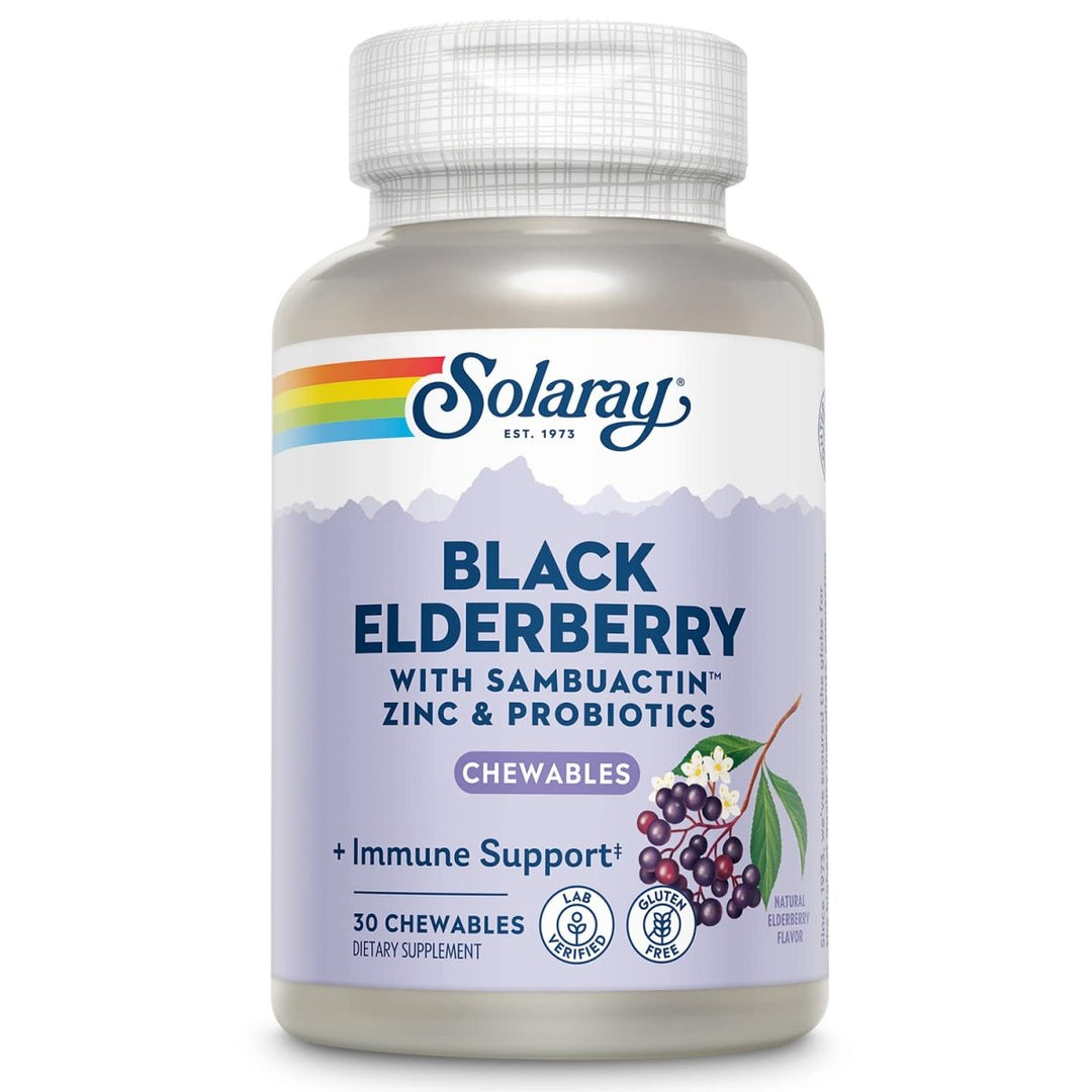 Solaray Black Elderberry Extract with Zinc, Probiotics & Vitamin C | Healthy Immune System Support | 30 Chewable Tablets - The Oasis of Health